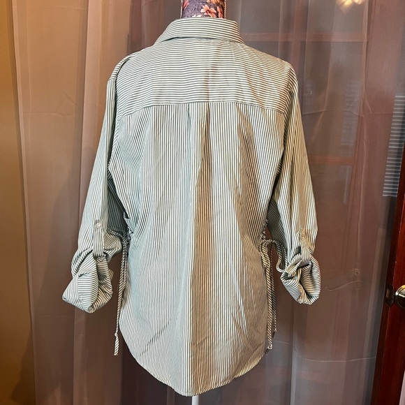 White and Sage Green Striped Collar Shirt - Picture 8 of 10